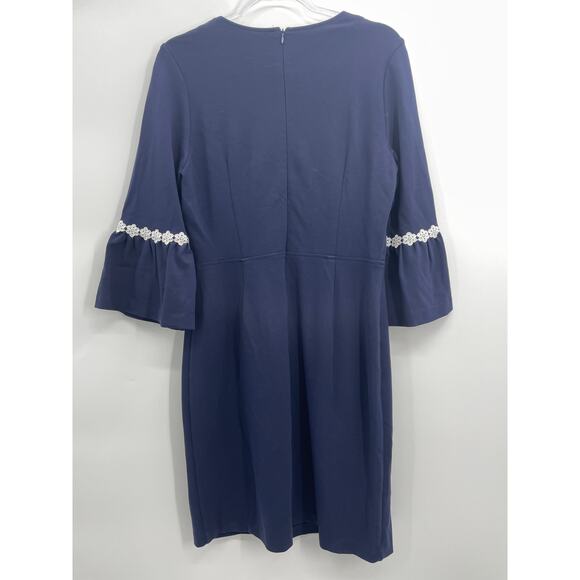 NANETTE LEPORE Womens Blue Bell Sleeve Lace Detail Stretch Dress Size 8 Coquette - Picture 4 of 10